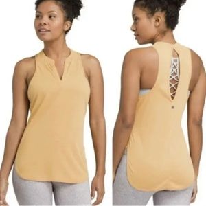 Prana yellow/orange tank top with tear drop cutout